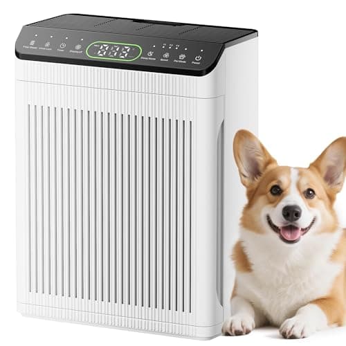 Air Purifiers for Wildfire Smoke, Home Pets up to 2200sq.ft, EVALIT Air Purifier for Large Room with PM2.5 Air Quality Display and Fragrance, Washable HEPA Filter for Pet Hair Odors Dust Ivory, 1Pack