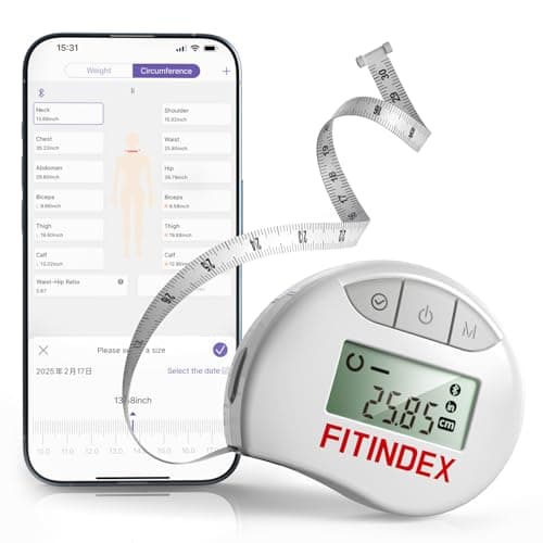 FITINDEX Body Measuring Tape, Accurate Bluetooth Measuring Tape for Body Measurements, Smart Body Tape Measure Retractable with 12 Body Parts Measure for Weight Loss Fitness Muscle Gain, Sync with APP
