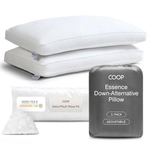 Coop Home Goods Essence Down Alternative Pillow Set of 2, Queen Size, Best Pillows for Sleeping, Adjustable Alternative to Down Pillows, Luxury Hotel Pillow for Back, Stomach or Side Sleepers