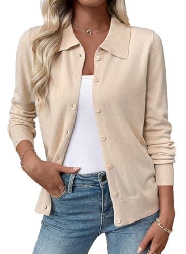 EVALESS Womens Lightweight Cardigan Sweaters Fall Teacher Outfits Oatmeal L
