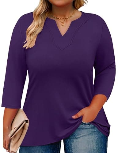 Romanstii Womens Plus Size 3/4 Sleeve V Neck Tunic Tops Business Blouses