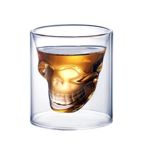 Kilimazart Skull Shot Glass Crystal Clear Borosilicate Glass Cup Heat-Resistant Double-Wall Design with 3D Skull Shape