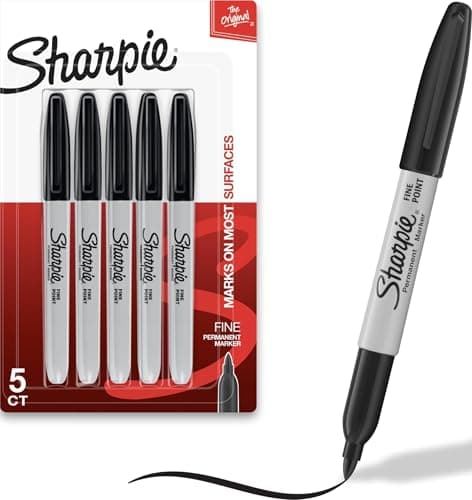 Sharpie Permanent Markers, Fine Tip, Black, 5 Count - Quick Drying, Fade Resistant