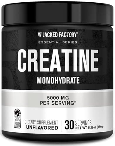 Jacked Factory Creatine Monohydrate Powder 150g - 5g Daily Creatine Supplement for Men and Women, Vegan-Friendly, Third-Party Tested - 30 Servings, Unflavored