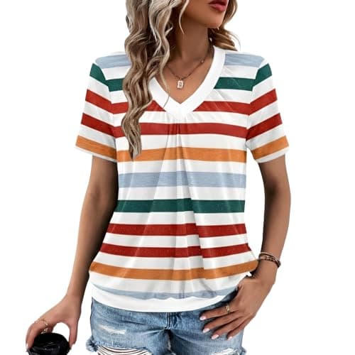 Gihgoew Summer Tops for Women 2025 Shorts Sleeve Womens Tops,V Neck Soft Casual Loose Fit Ruched Top T Shirts Tee Clothes