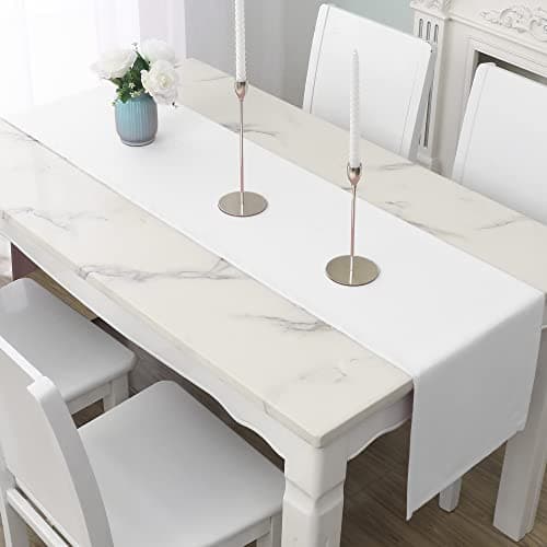 DUALIFE Farmhouse White Table Runner Large Burlap Style Soft and Waterproof Decorative Fabric Cloth Runner for Outdoor Wedding and Dinner (14 x 72 Inches, White,2 Pieces)