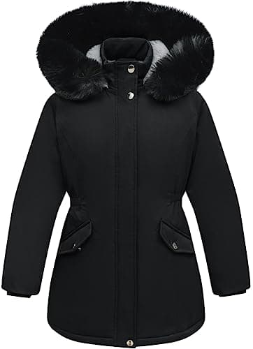 CICVSOC Girls Long Waterproof Winter Coat Kids Warm Hooded Parka