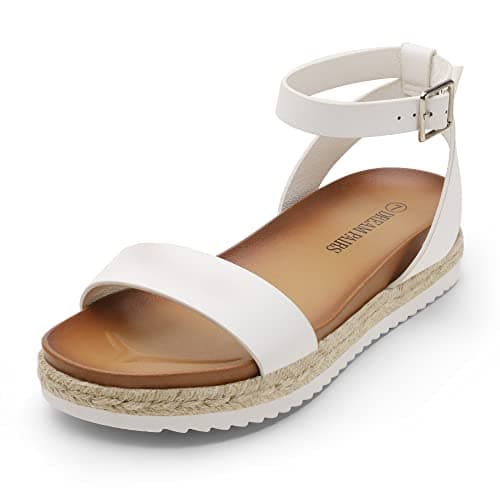 DREAM PAIRS Women's Open Toe Platform Espadrille Wedge Sandals Comfortable One Band Dressy Casual Sandals for Women,Size 5.5,White/Pu,KATHY