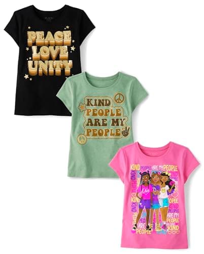 The Children's Place,Girls,Kindness, Love, Equality Short Sleeve Graphic T-Shirts,Multipacks,Girl/Peace Love Unity/Kind 3-Pack,XX-Large