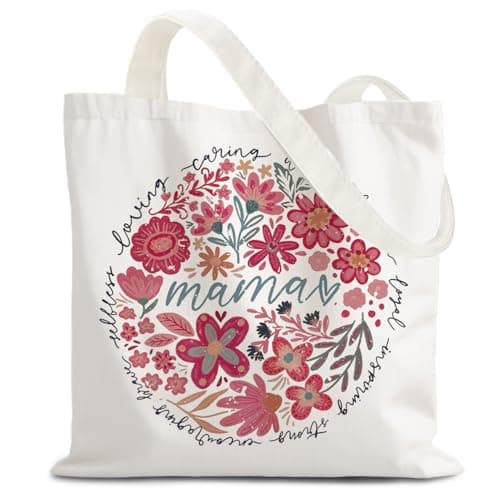 LZYRF Mama Canvas Tote Bag for Women, Mother's Day Birthday Gifts for Mom from Sons Daughters Kids, Boho Pink Floral Mom Reusable Grocery Bags Shopping Bag