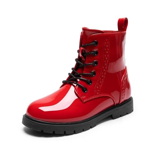 DREAM PAIRS Girls Boys Boots Side Zipper Kids Combat Ankle Booties Toddler/Little Kid/Big Kid,Size 9 Toddler,Red,KBO211