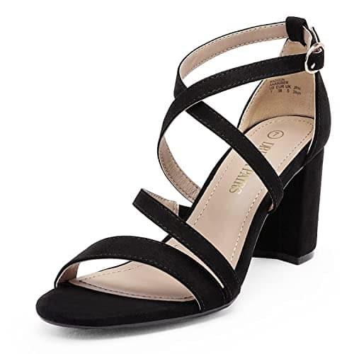 DREAM PAIRS Women’s Ankle Strap Dress Pump Low Chunky Heel Sandals,Size 6,Black/Suede,MADISON