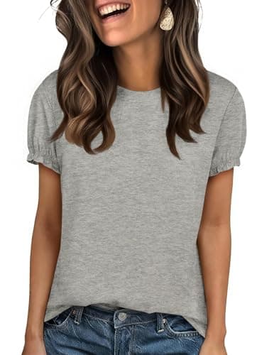 Cicy Bell Womens Ruffle Short Sleeve T Shirt Summer Casual Crew Neck Tops Loose Fit Basic Tees Grey