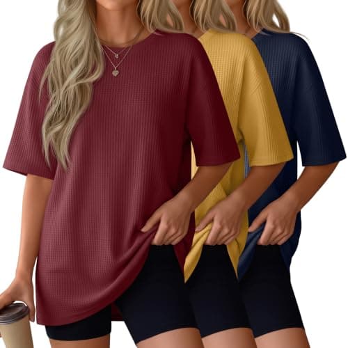 Oakgarden 3 Pack Women's Waffle Knit T Shirts, 3-Color, Medium