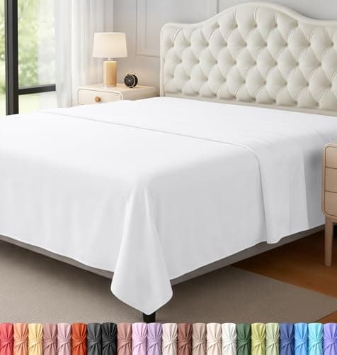 Full Size Flat Sheet Only, Ultra Soft & Breathable Hotel Sheets, White