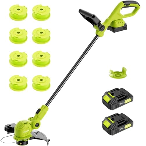 JAGROM 12-inch 20V Cordless String Trimmer with Charger, 2 X 2.0Ah Battery Powered Weed Wacker Weed Eater with Auto Line Feed, Lawn Edger with 8 Pcs Grass Cutter Spool Line and 2 Spool Cap