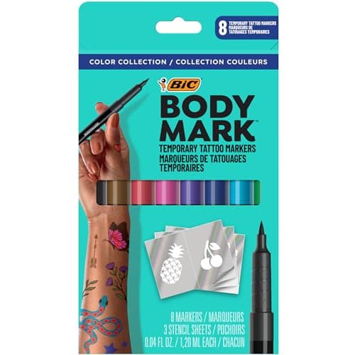 BODYMARK Temporary Tattoo Markers, 8-Count Color Collection, Skin-Safe