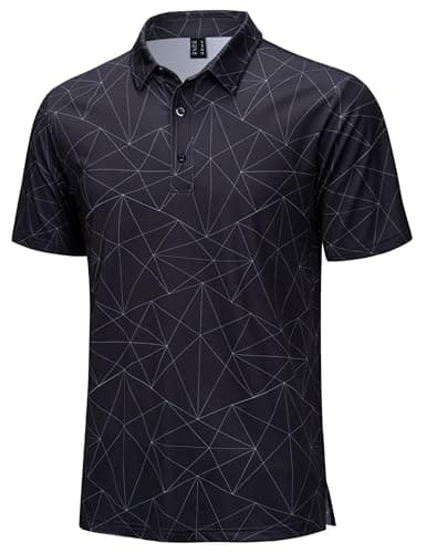 Cotrasen Mens Polo Golf Shirts Moisture Wicking Performance Short Sleeve Polo Tee Breathable Print Golf Shirt for Men Black XL