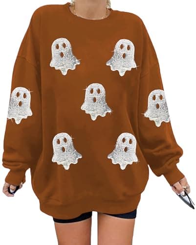 Halloween Sweatshirts for Women Sequin Ghost Long Sleeve Shirt