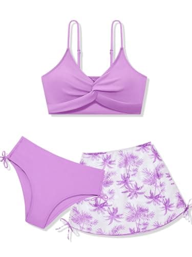 Girl's Swimsuits with Skirts Front Cross Strap Bikini Set Swimming Bathing Suit