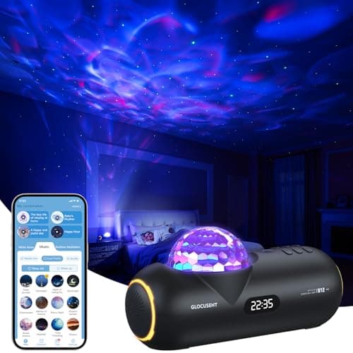Glocusent Star Projector: 60 Soothing Sounds White Noise Sound Machine with HiFi Bluetooth Speaker for Bedroom - Galaxy Projector Work with App(2.4Ghz WiFi), Gifts for Adults Kids Birthday (Black)