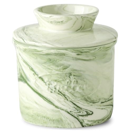 Howise Ceramic Butter Crock, 6 OZ Butter Keeper for Counter, French Butter Dish Big Capacity green