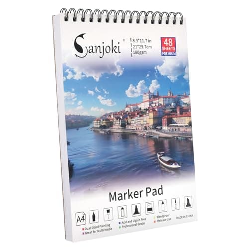 Sanjoki Premium Marker Pad, 48 Sheets, 180gsm, 8.3" x 11.7", Dual Sided Painting, Acid and Lignin Free, Bleedproof, Professional Grade