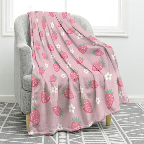 Jekeno Strawberry Gifts Throw Blanket for Adults Kids, Strawberry Lover Gifts for Women Men, Strawberries Birthday Party Decorations, Fruit Themed Supplies Stuff for Room Home