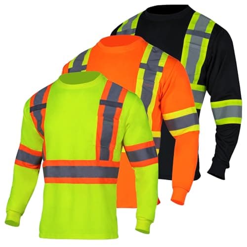 VENDACE Safety T Shirt Reflective High Visibility 3 Packs Hi Vis Long Sleeve Construction Work Shirt (Mix,XL)