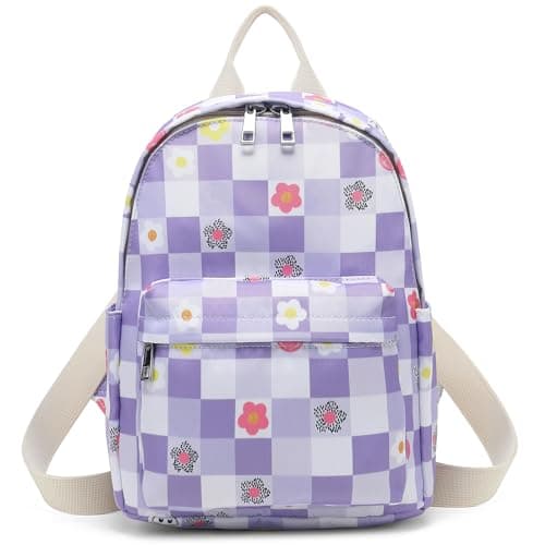 Mimfutu Girls Mini Backpack, Small Backpacks Purse for Women Teens Kids School Travel (Checkered Purple)