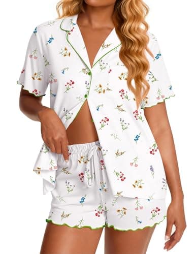Ekouaer Womens Pajama Sets Bamboo Viscose Button Up Pjs 2 Piece Lounge Set