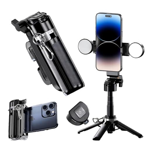 GripPic Mini Selfie Stick Tripod Stand for iPhone ，6-Section Adjustable Height Extension (12-42cm)，10 Meter Remote One Click Control ，Suitable for Travel/Live Streaming/Outdoor Multiple Scenes