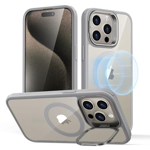 ESR for iPhone 15 Pro Max Case, Compatible with MagSafe, Military-Grade Protective Case, Built-in Stash Stand Phone Case, Scratch-Resistant Back Cover, Classic Series,Clear Grey