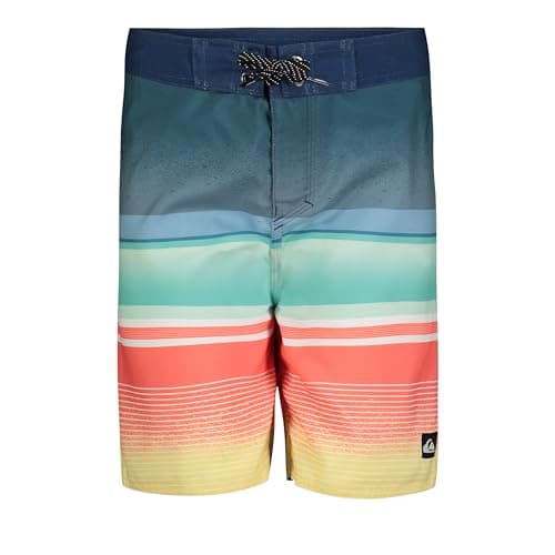 Quiksilver Boys' Boardshorts with UPF 50+ Sun Protection, Quick Dry Swim Shorts, Navy Stripe, 24/8