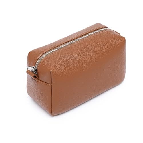 YONBEN Travel Makeup Bag, Ring Clasp Wristlet Organizer (Saddle Brown)