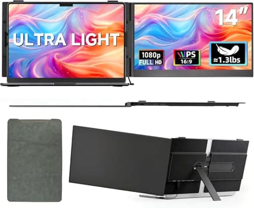 Laptop Screen Extender Ultra Portable, 14" 1080P 1.31lbs FHD Low Blue Light Portable Monitors for Laptop, Plug & Play Dual Screen Monitor for Laptops, Travel Extra Monitors for Laptops for Windows/Mac