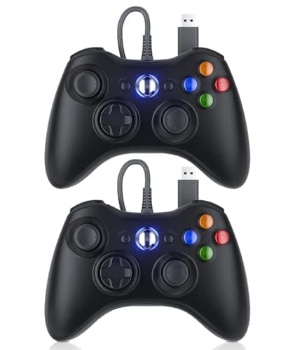 Dinosoo 10ft Replacement for Xbox 360 Controller Wired, PC Controller with Upgraded Joystick, Double Shock, 2.5mm Audio Jack - 2 Pack