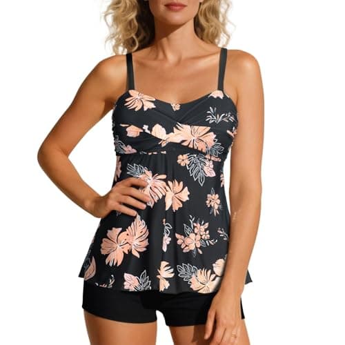 Century Star 2024 Two Piece Womens Tankini Swimsuits Modest Tankini Bathing Suit Tops with Shorts Tummy Control Swimwear