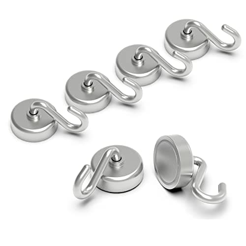 MHDMAG Magnetic Hooks 50LBS Magnet Hook Neodymium Rare Earth Magnet for Refrigerator, BBQ, Grill, Home, Kitchen, Office, Indoor, Outdoor, Pack of 6.