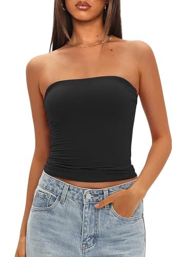 Darong Women's Strapless Bandeau Crop Tank Top 9205 Black M