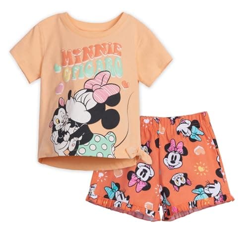 Disney Minnie Mouse Toddler Girls T-Shirt and Twill Shorts Outfit Set Orange 4T