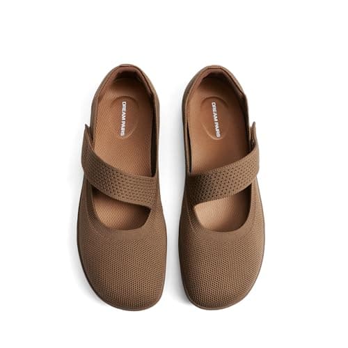 DREAM PAIRS Women's Mary Jane Ballet Flats Barefoot Knit Wide Toe Box Arch Support Flat Shoes for Women Dressy Casual Office Business Work Travel Walk,Size 7.5,Brown,SDFA26004W