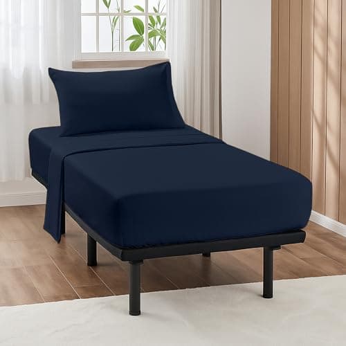 ARlinen 4 PCs Cot Sheets Sets 33" X 75", Egyptian Cotton Fitted Mattress Fits Upto 4"-8" Deep Perfect for Narrow Twin/RV Bunk/Guest Bed Replacement/Camping, Navy Blue