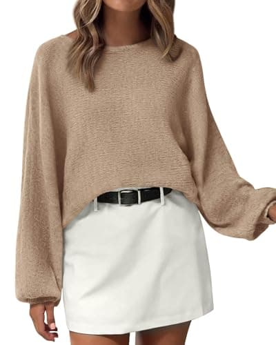 KIRUNDO Oversized Sweaters for Women Cozy Fall Fashion Boat Neck Batwing Sleeve Knit Pullover Sweater Tops Winter Clothes(Khaki, Medium)