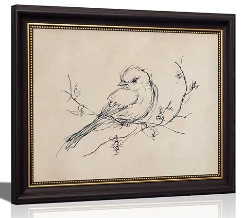 FKRYTYB Vintage Dark Brown Framed Minimalism Bird Sketch Wall Art 11x9in