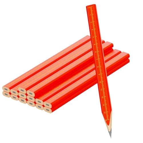 KR. LIF Carpenter Pencils with CM Scale – Framing Construction Pencil for Contractor & Woodworking 14-Pack (Red)