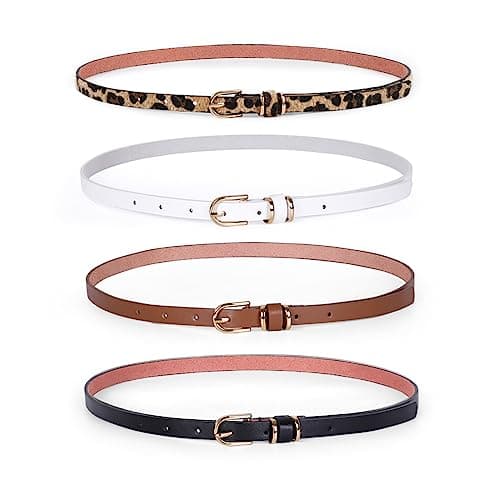 JASGOOD Women Skinny Faux Leather Jeans Belt Ladies Slim Waist Belt for Dress with Gold Buckle Set of 4(Best for waist size 22"-26")