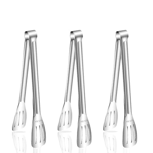 Stainless Steel Kitchen Tong Set - Anti-Slip Heat-Resistant Grip, Widened 3-Line Slotted Heads for Easy Clamping (Steaks, BBQ, Pasta, Salads), Easy Clean for Versatile Use Set of 3-11", Silver