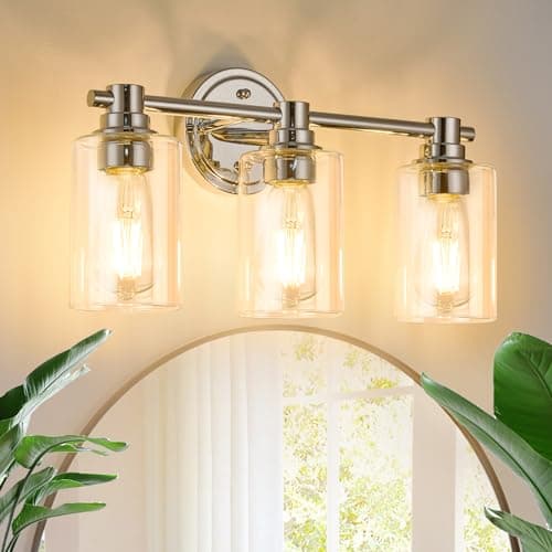 ALAISLYC Bathroom Light Fixtures Wall Sconce Light with Clear Glass Chrome 3 Lights Bathroom Lighting Over Mirror Vanity Lights for Living Room,Bedroom,Restroom,Hallway E26 Base