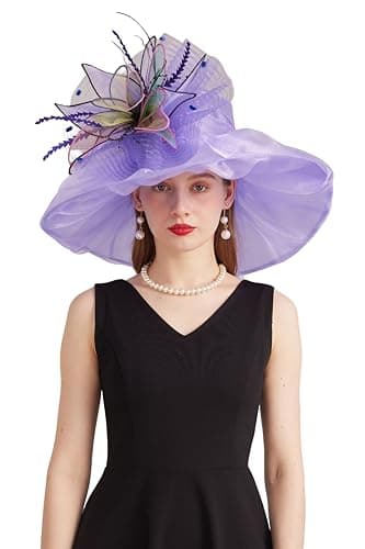 RZTA Women's Kentucky Derby Church Dress Hat Wide Brim Leaf Flower Bridal Shower Hat 05-Purple